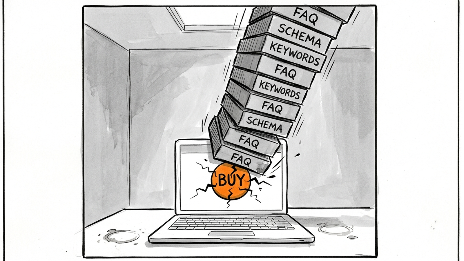 A sales landing page buried under FAQ accordions that crowd the buy button