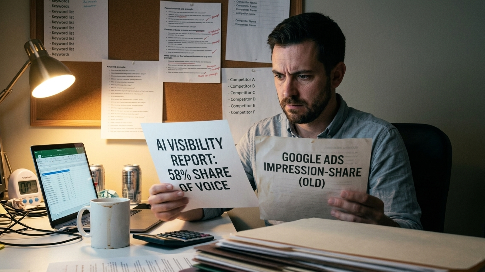 A PPC manager comparing reports of impressions and mentions