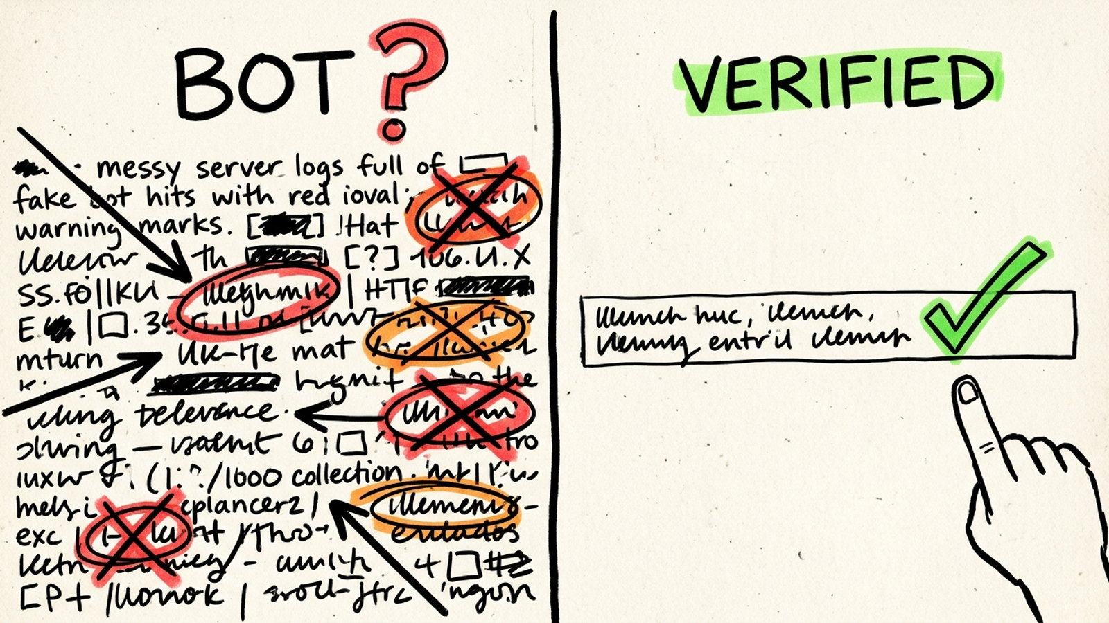 Server log filtered to show a fake GPTBot entry versus a verified Anthropic bot IP match