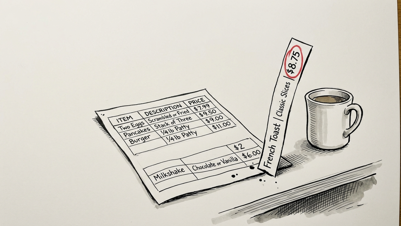 Ink cartoon of a pricing table row escaping the table and still making sense alone