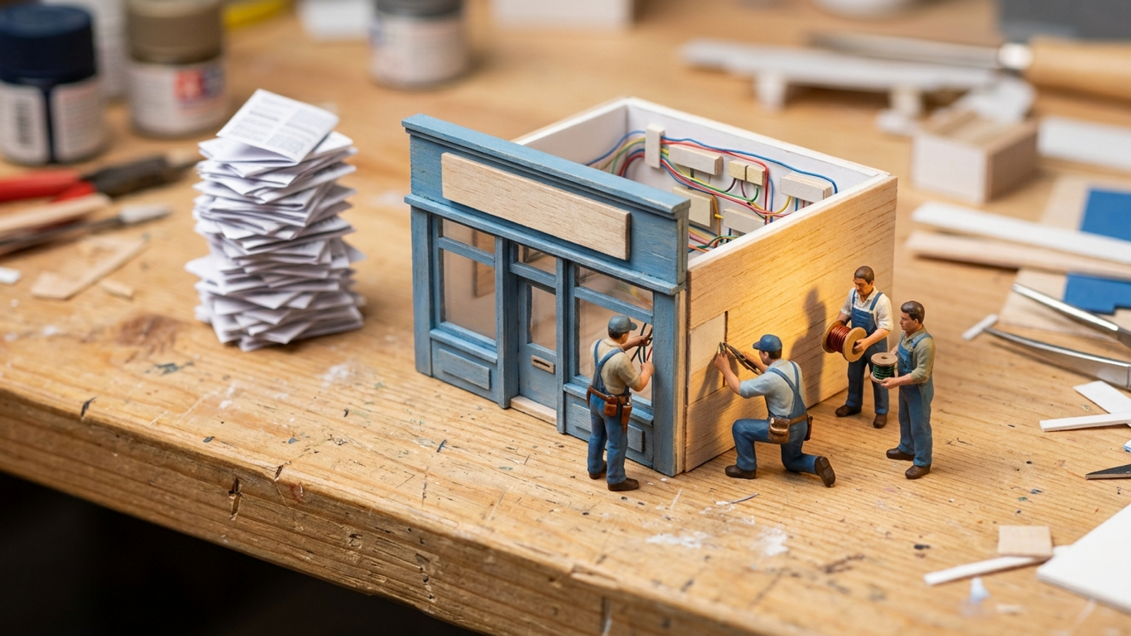 Miniature crew fixing live website while reports pile up untouched