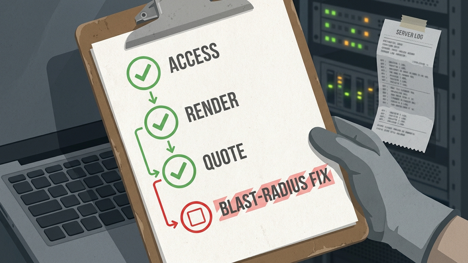 Triage checklist showing bot access, rendering and quotability checks in order