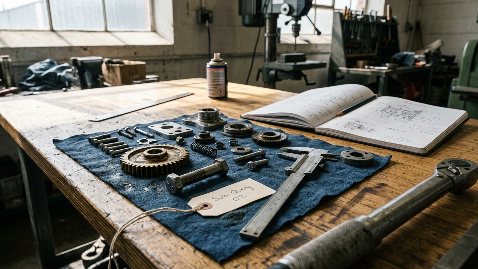 Workbench with separate labeled parts representing passages used in one search answer.