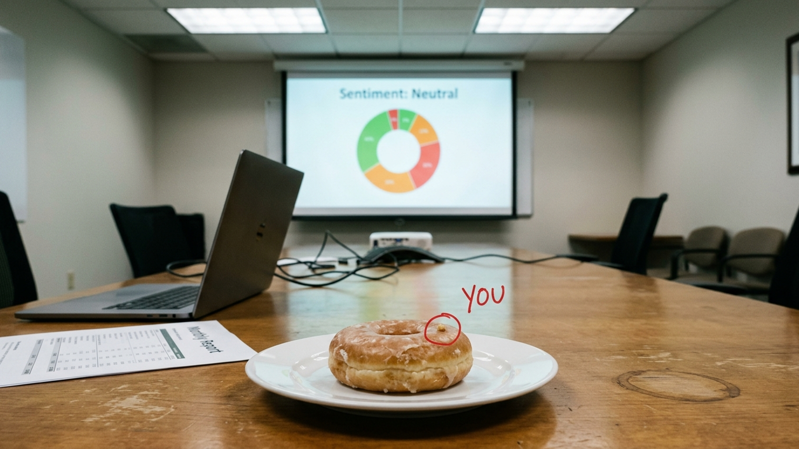 A conference-slide donut chart with a tiny slice marked as your brand presence