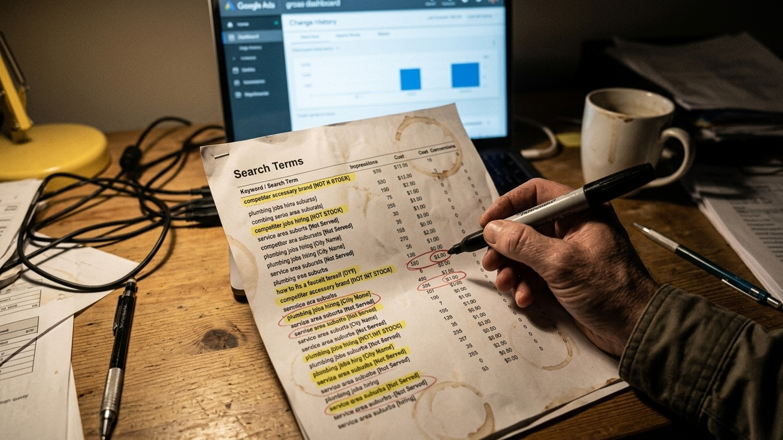 A search terms report highlighting AI prompts lost to a competitor