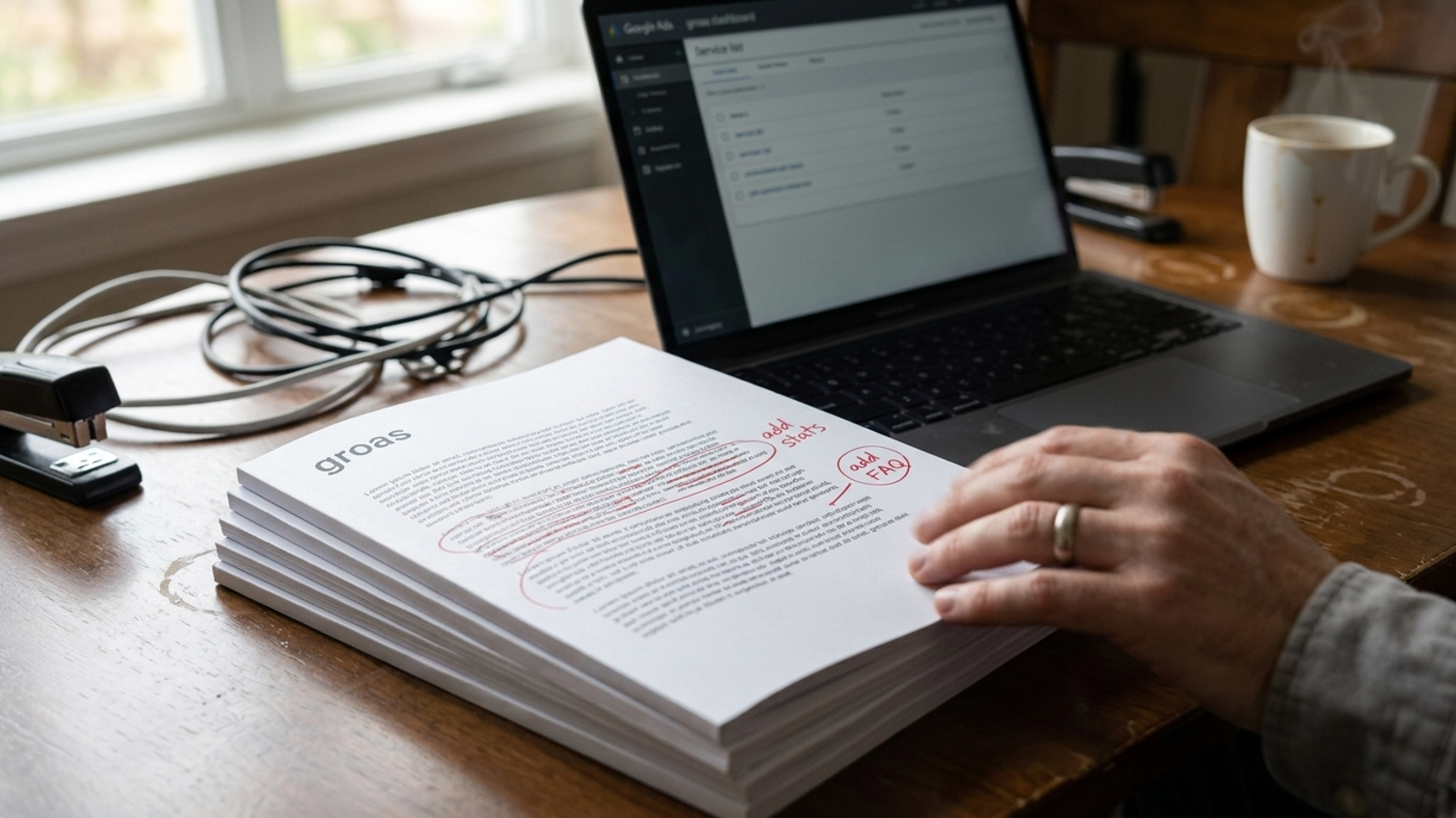 A recommendations report beside an unchanged web page on a laptop