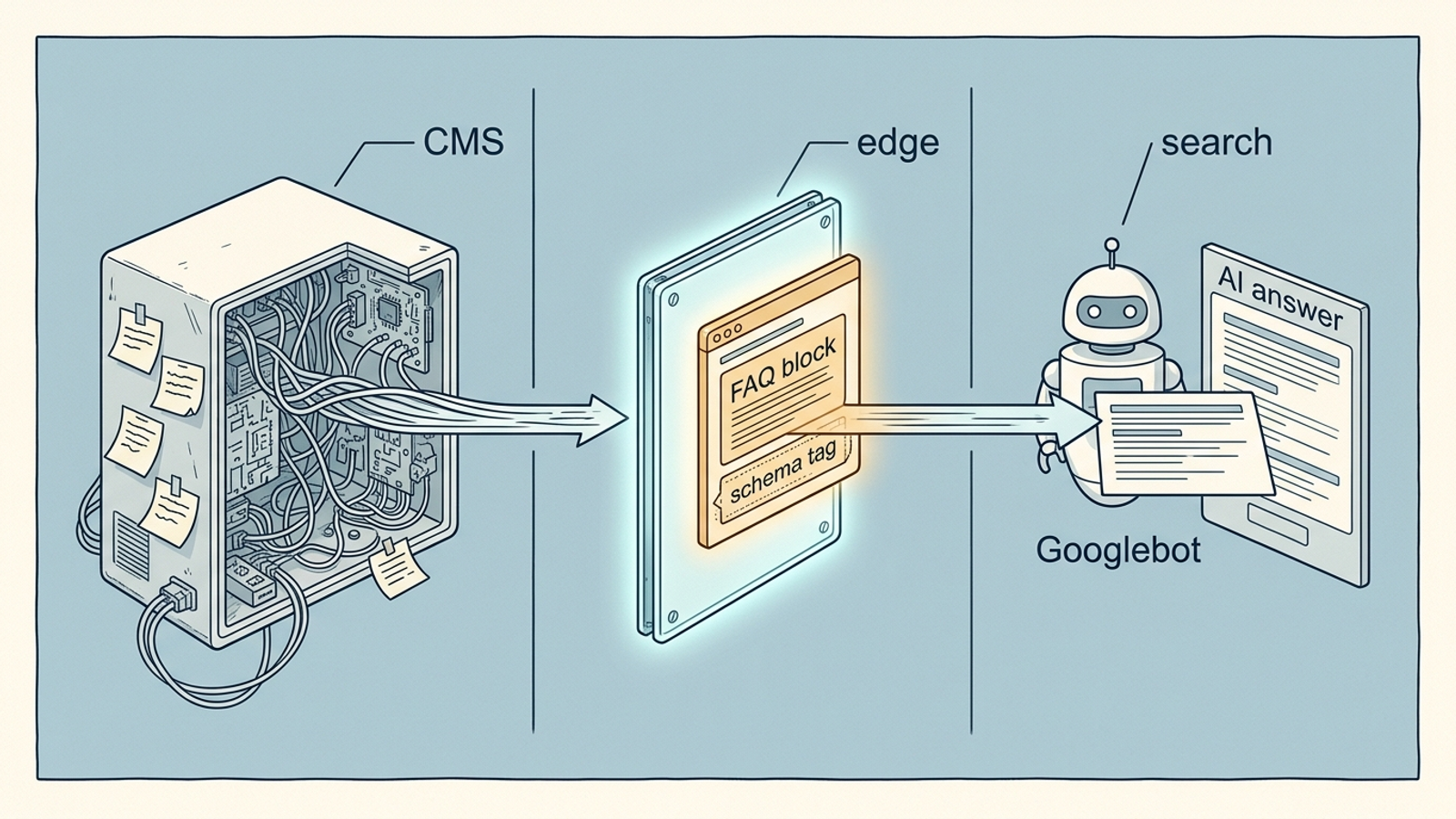 Diagram of an edge layer between a client CMS and a search crawler