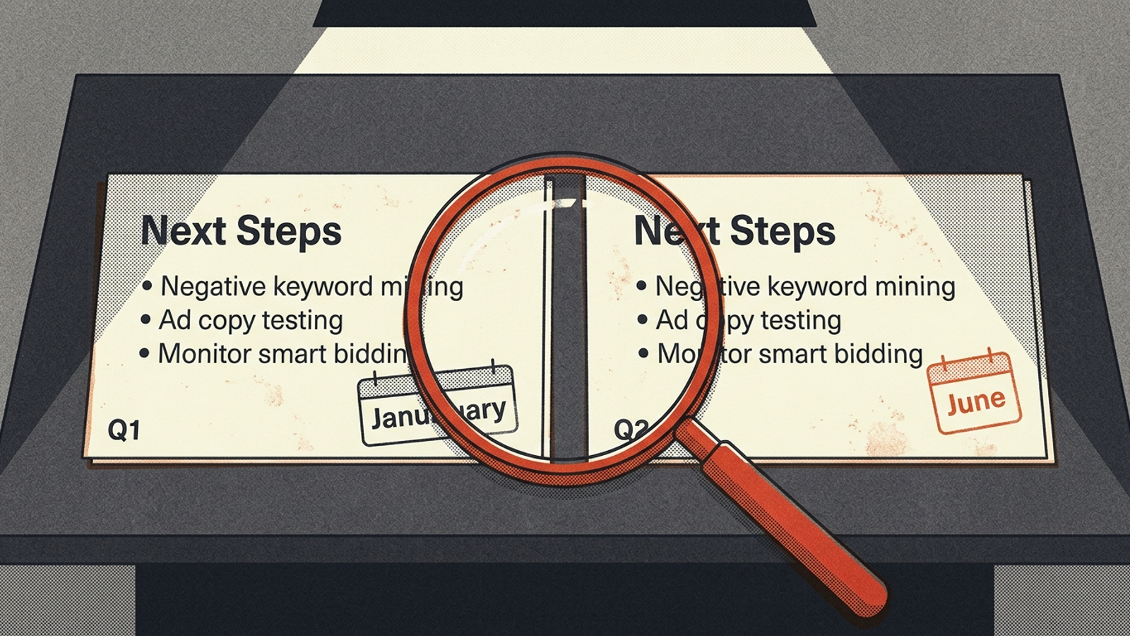 Two quarterly business review slides side by side with identical roadmap bullets.