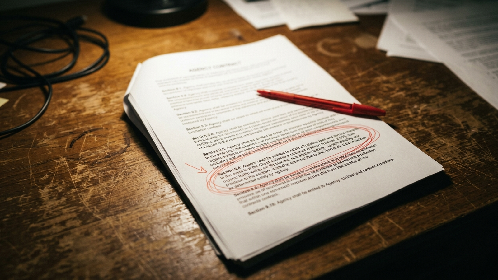 A contract page with the exclusion clause circled in red pen
