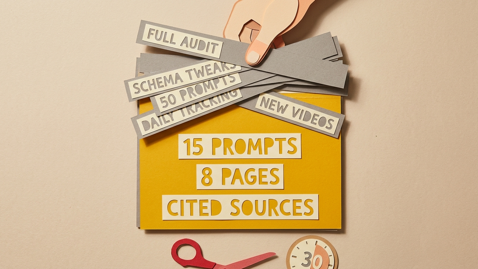 Paper-cut layers showing the tasks a solo marketer cuts to stay inside 40 hours
