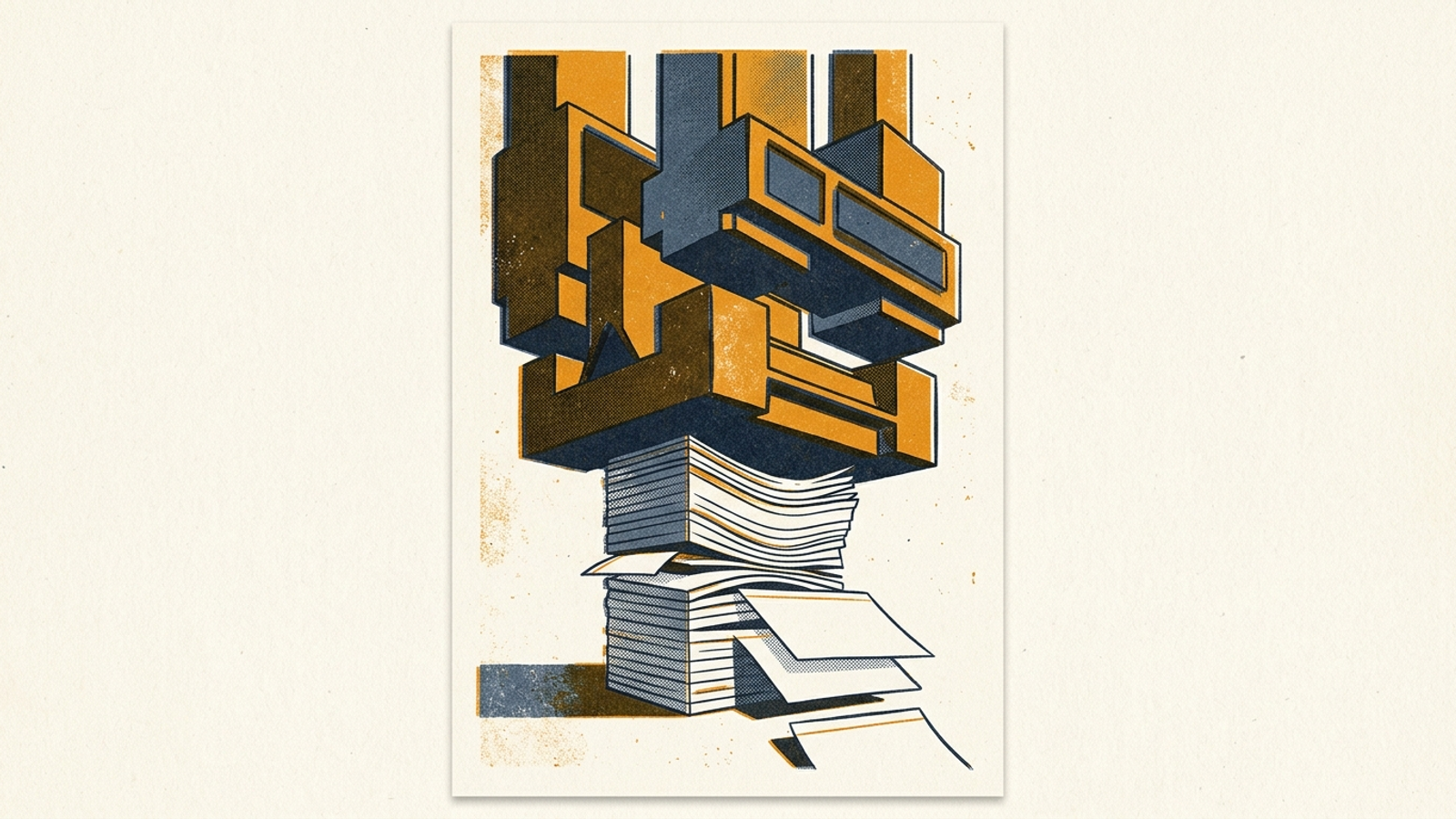 Editorial illustration of a growing paid ad block narrowing the space around organic citation cards