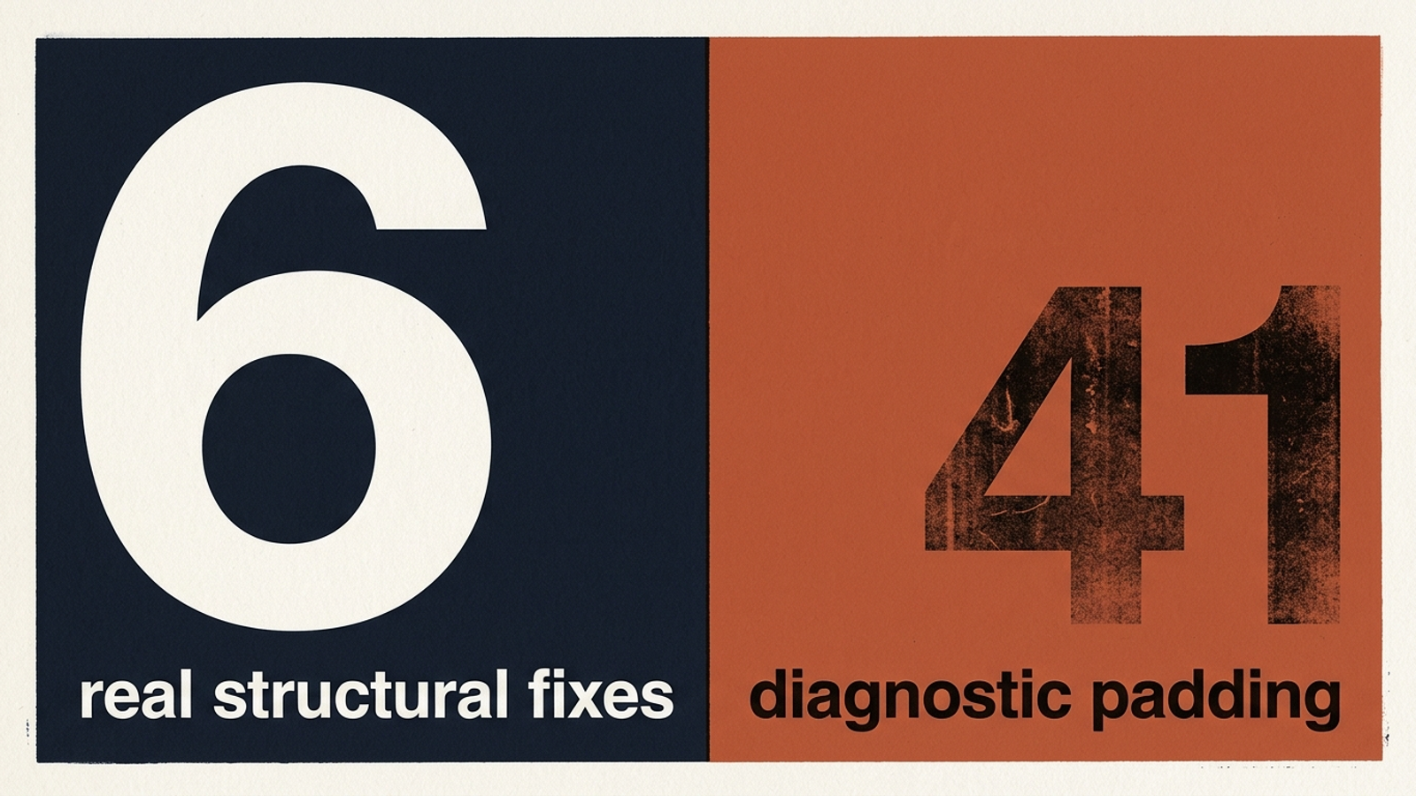 A modernist graphic poster contrasting the number 6 in white on dark navy with the number 41 in faded orange.
