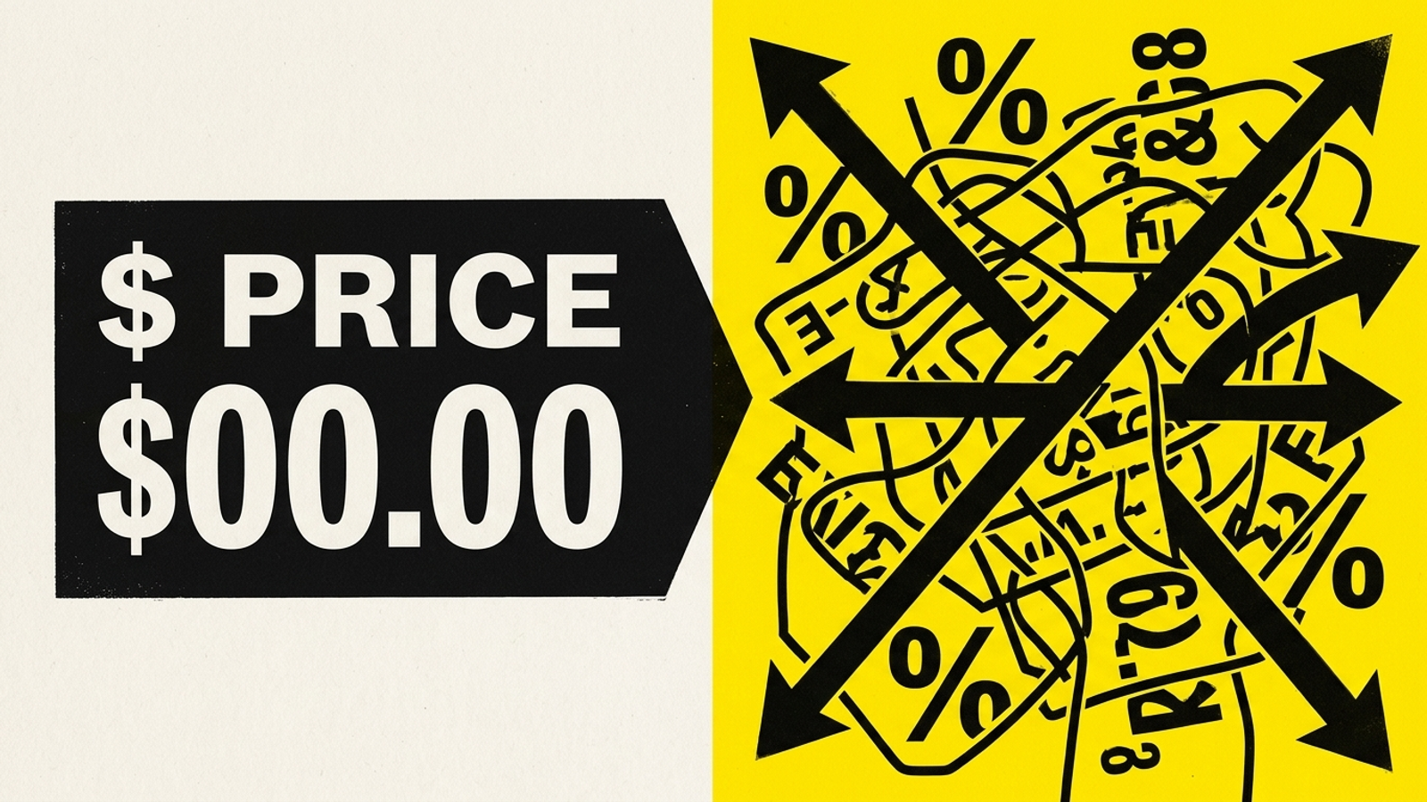 A flat-fee label beside tangled percentage tiers and hidden charges