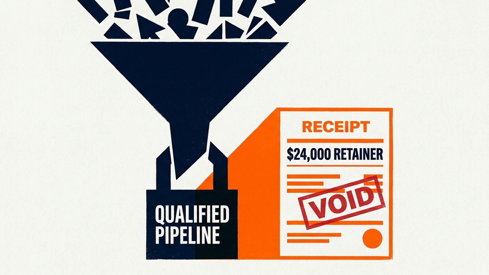 Graphic poster contrasting vanity lead metrics with qualified revenue pipeline in an ad account.