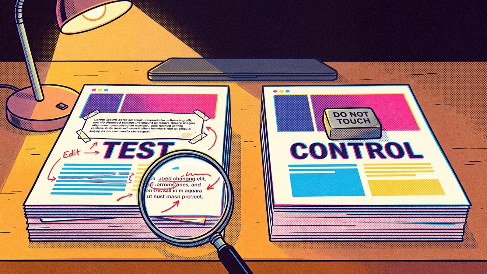 Edited test pages beside untouched control pages