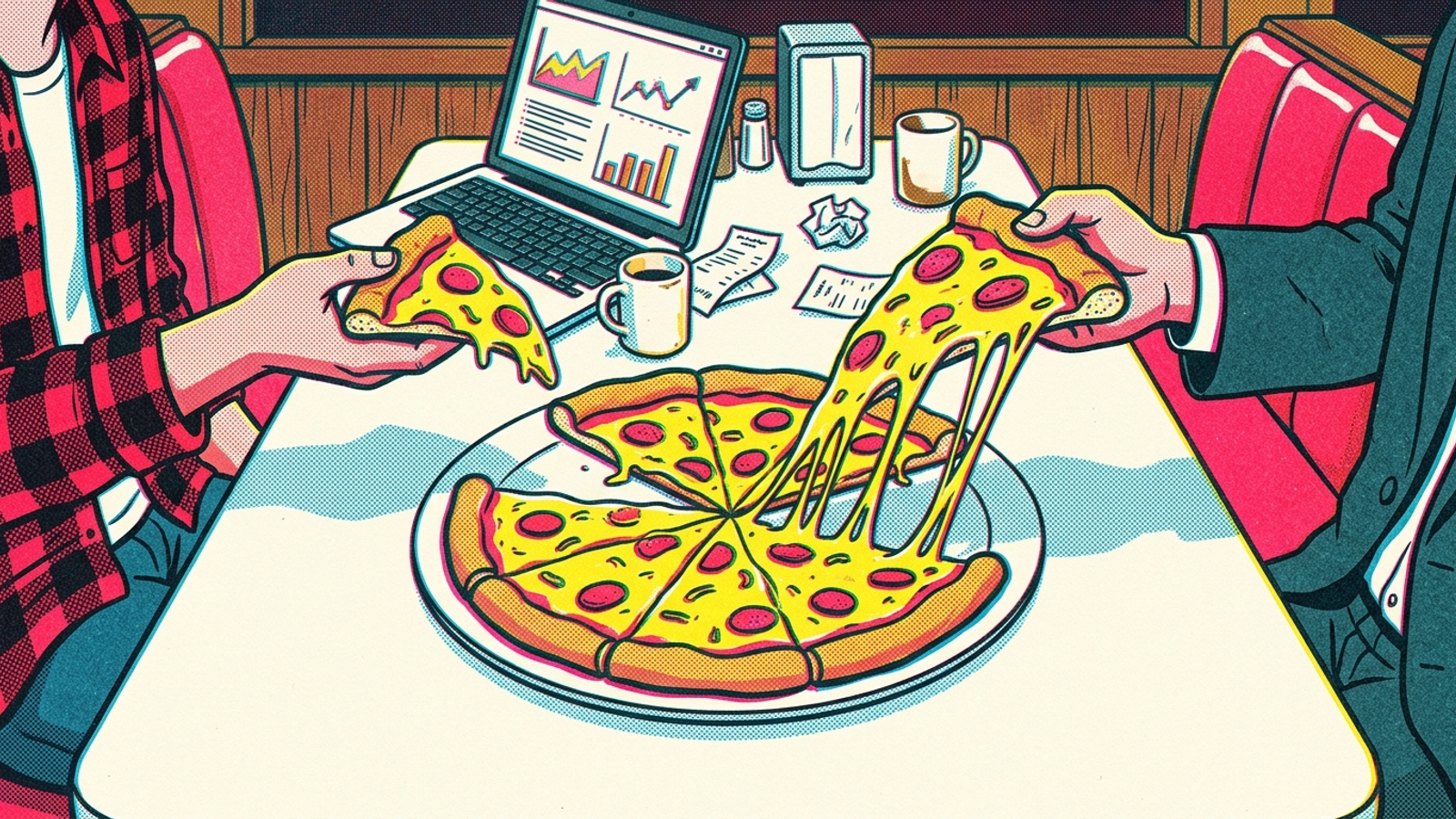 Split restaurant bill showing an agency taking a share of revenue