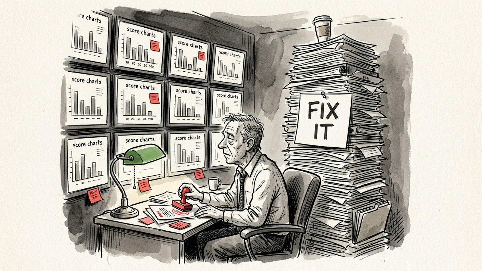 Agency owner facing client dashboards while a pile of unfinished tasks grows