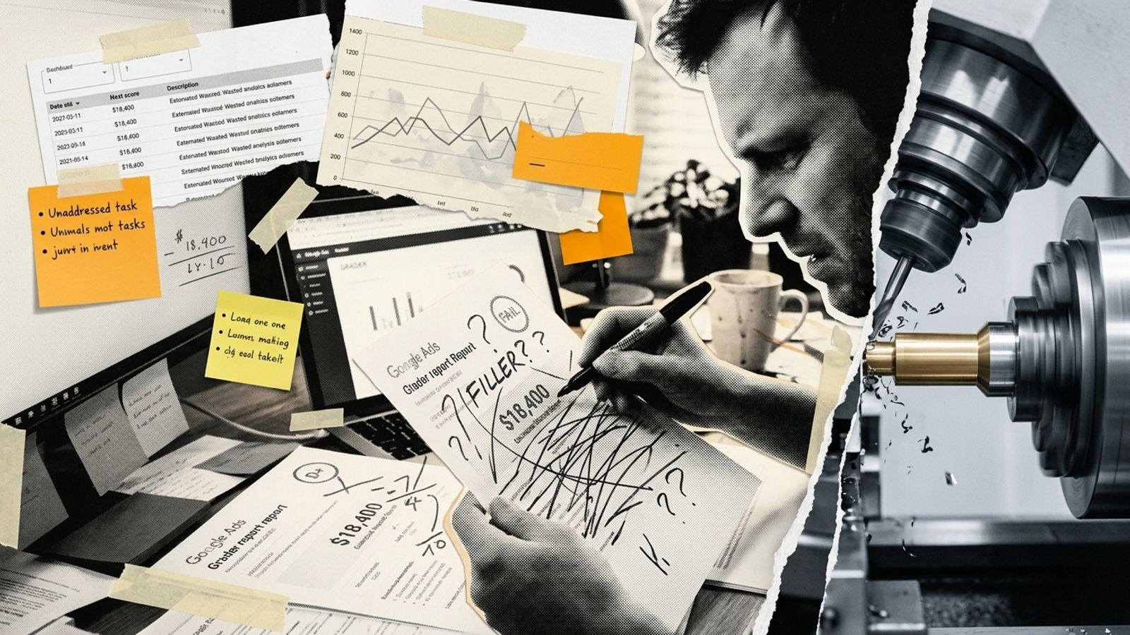 Dashboard backlog contrasted with a mechanism carrying out the work