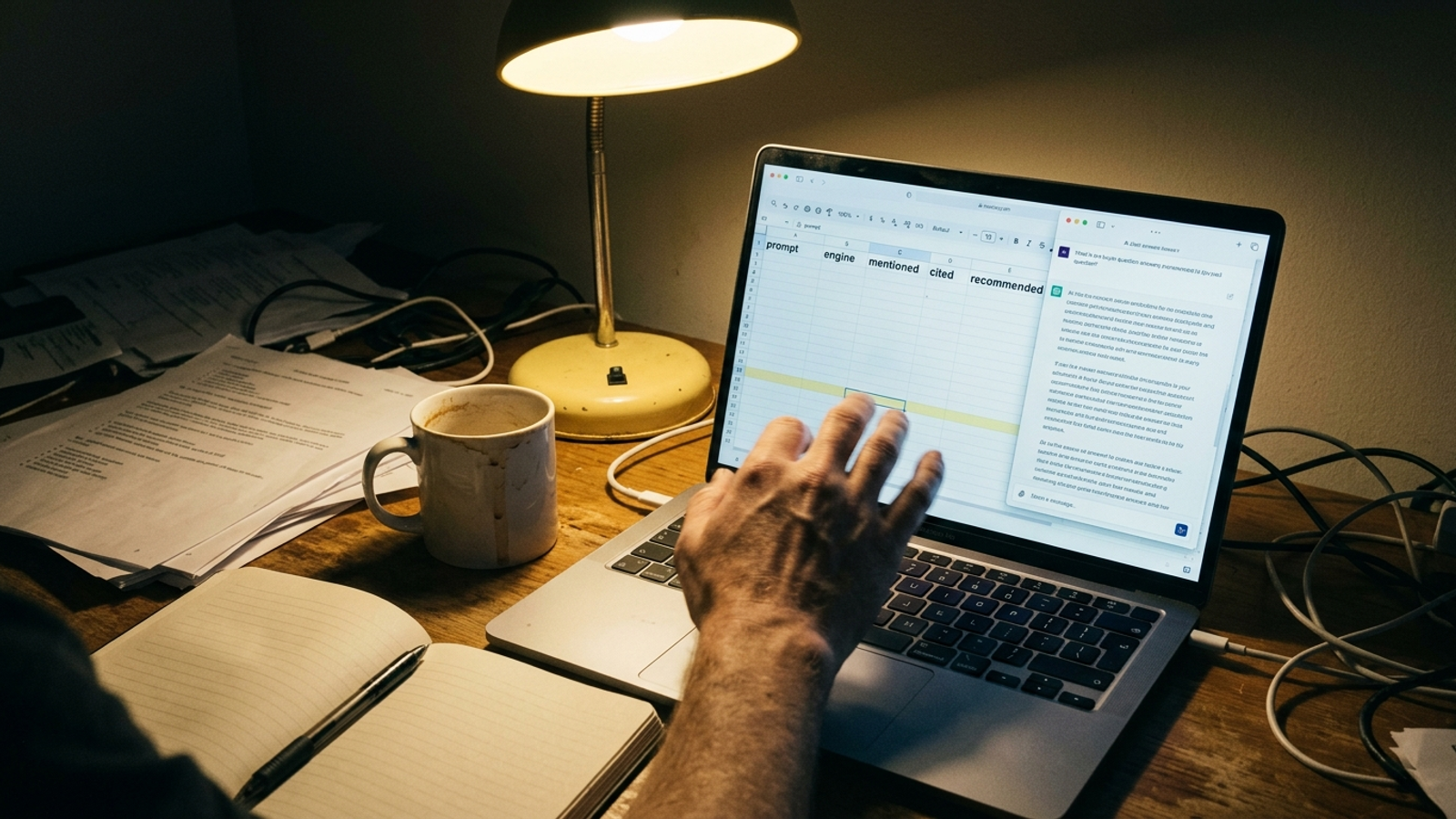 Gap log columns for mentions, citations and recommendations beside AI answers