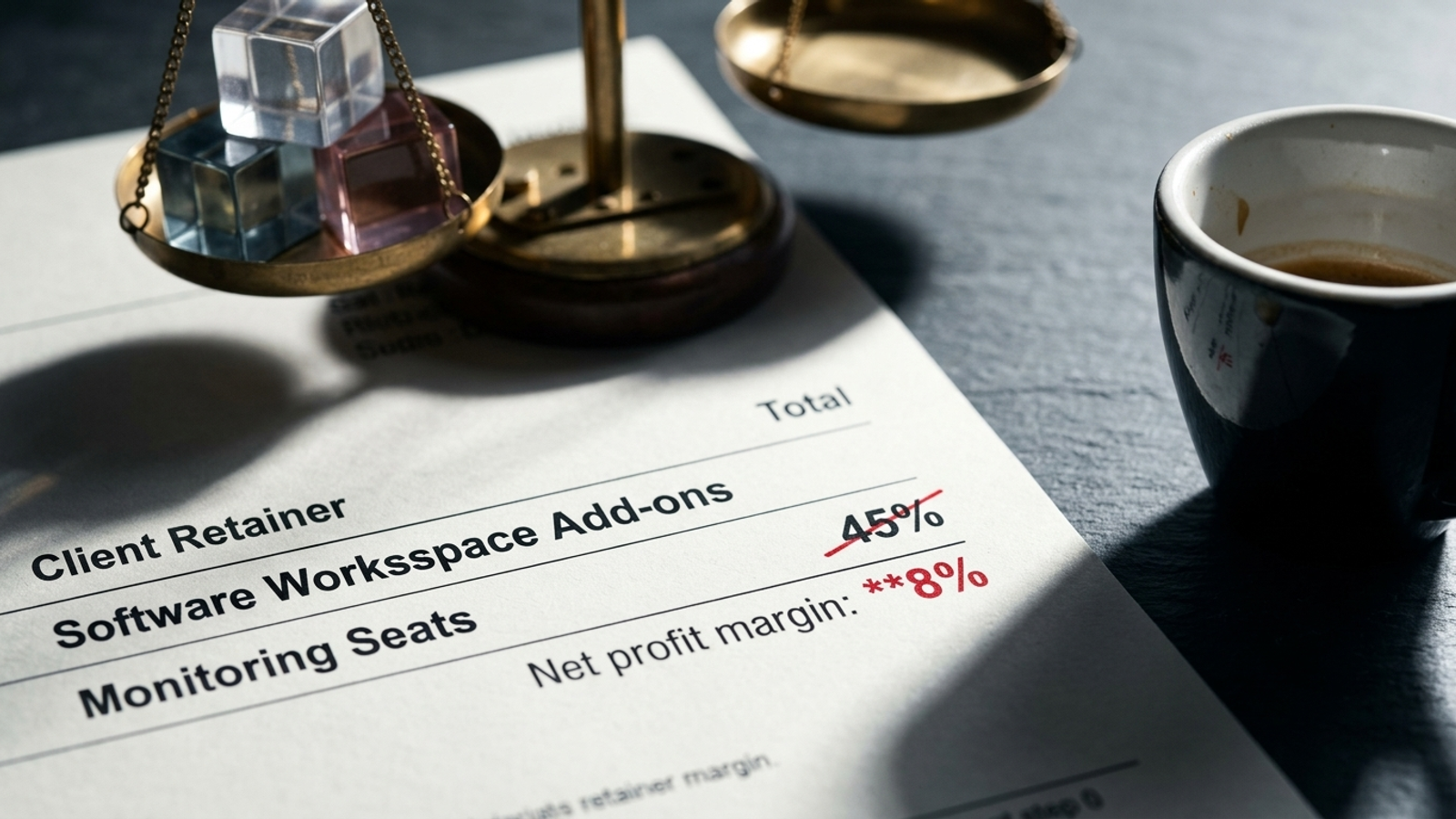 A spreadsheet showing workspace fees eating into agency retainer margins.