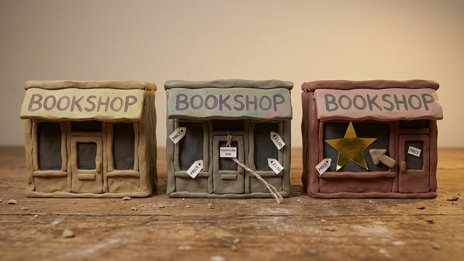 Claymation scene showing three brand name tags, one marked with a recommendation star