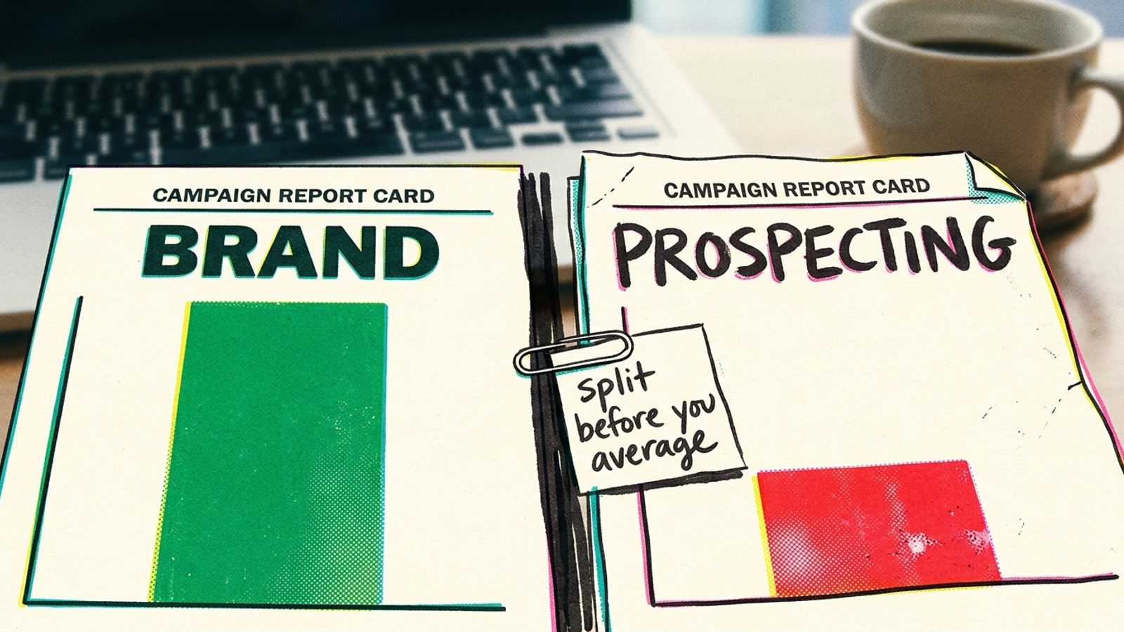 Split search report showing branded ROAS masking weaker prospecting ROAS