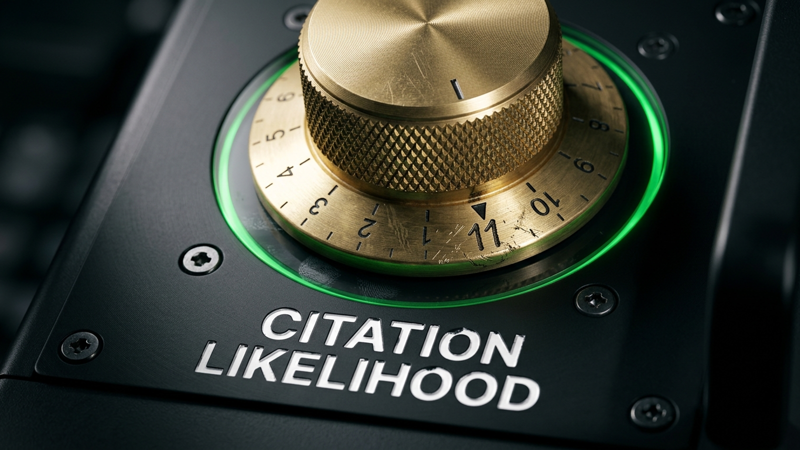 A brass dial labelled Citation Likelihood turned past ten to eleven.