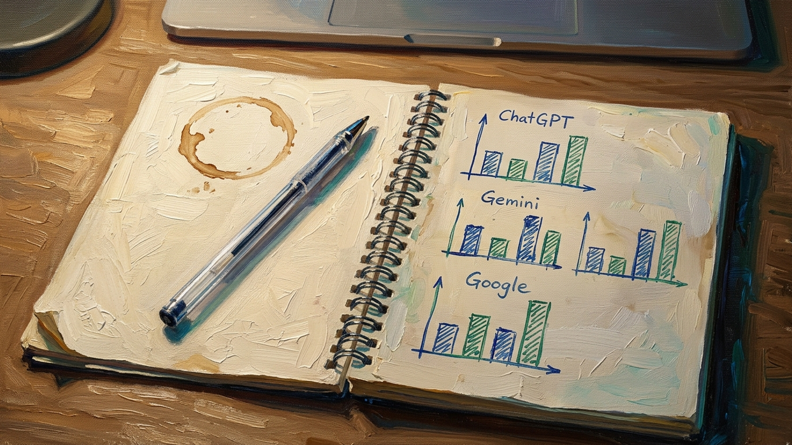 Bar chart showing separate ChatGPT, Gemini and Google citation counts diverging