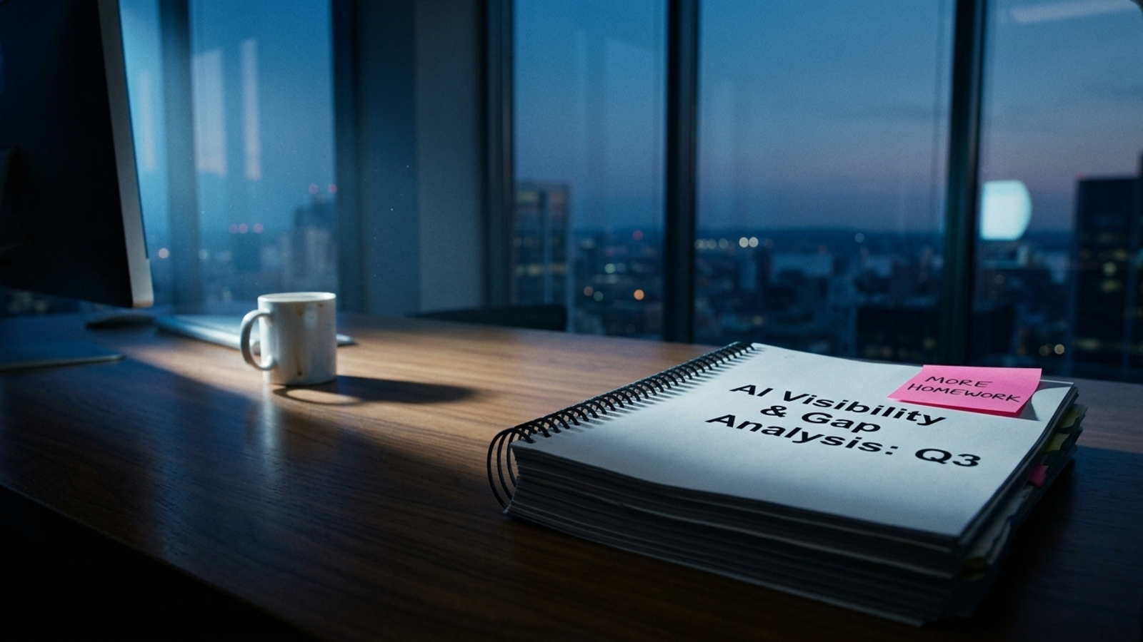 A stack of unread dashboard binders marked as homework on an office desk.