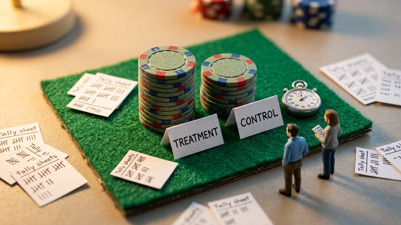 Bar chart comparing citation share for treatment and control pages across repeated runs