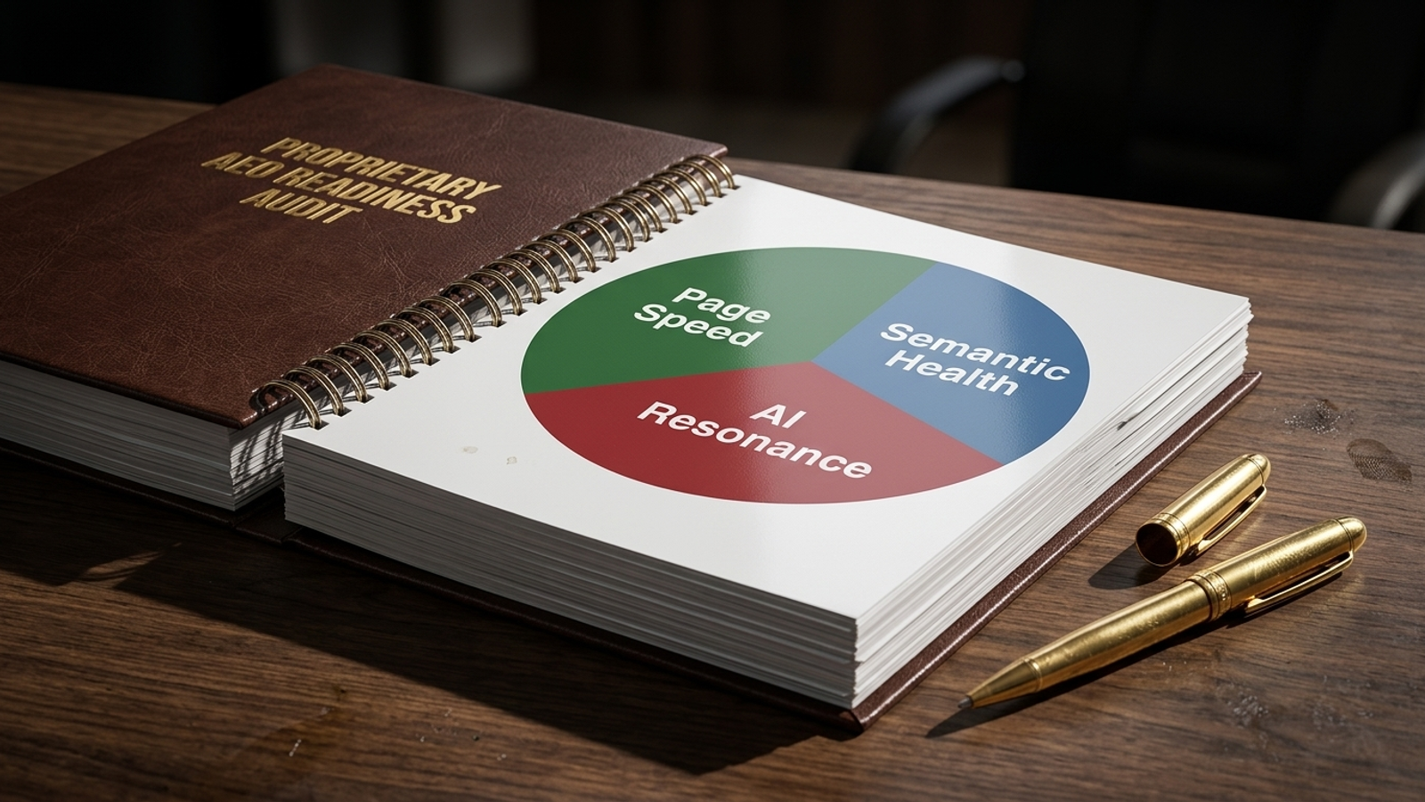 A thick corporate “AEO Readiness” audit open to a large pie chart of unhelpful data.