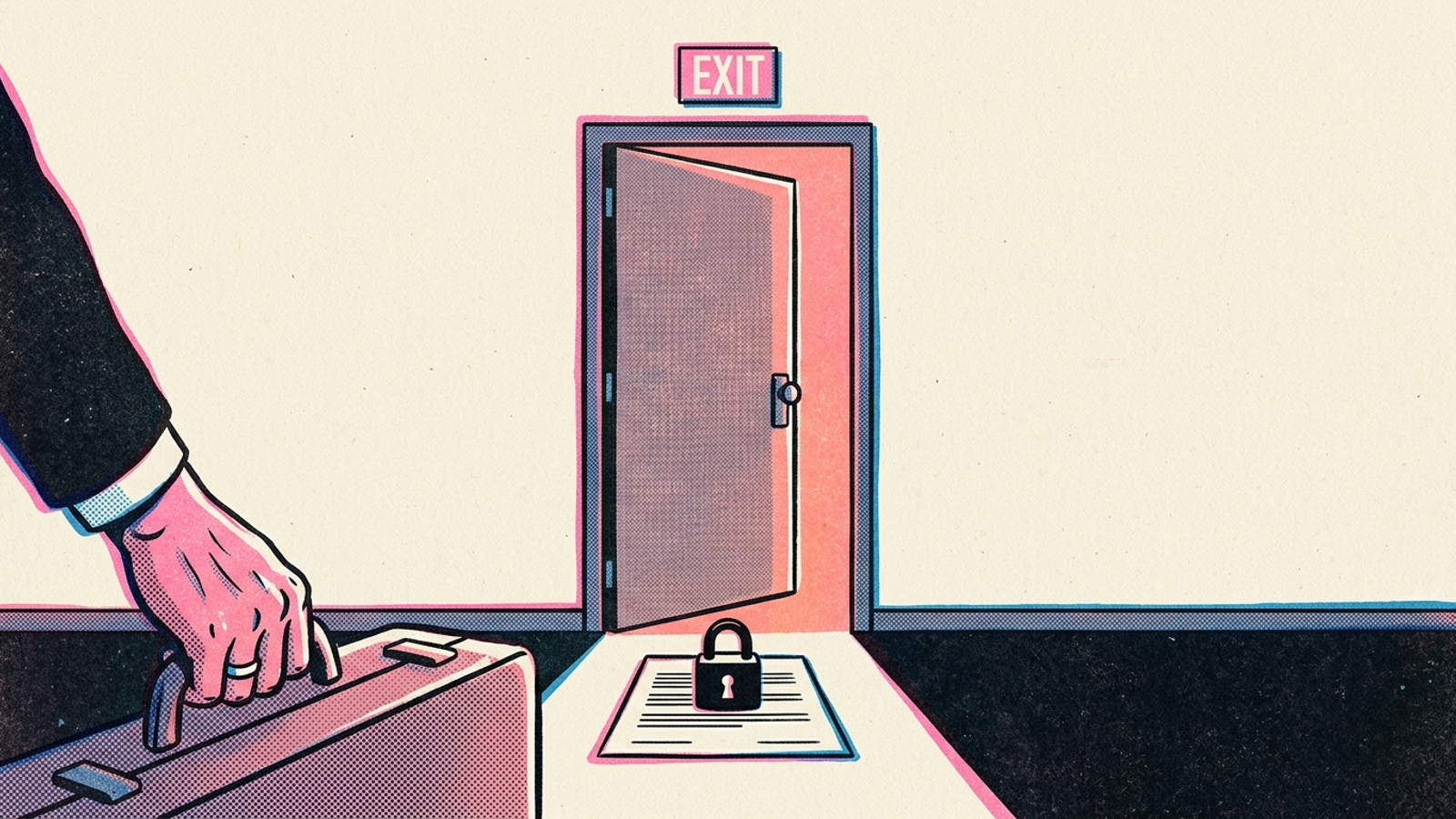 An office doorway with an agency contract on the floor