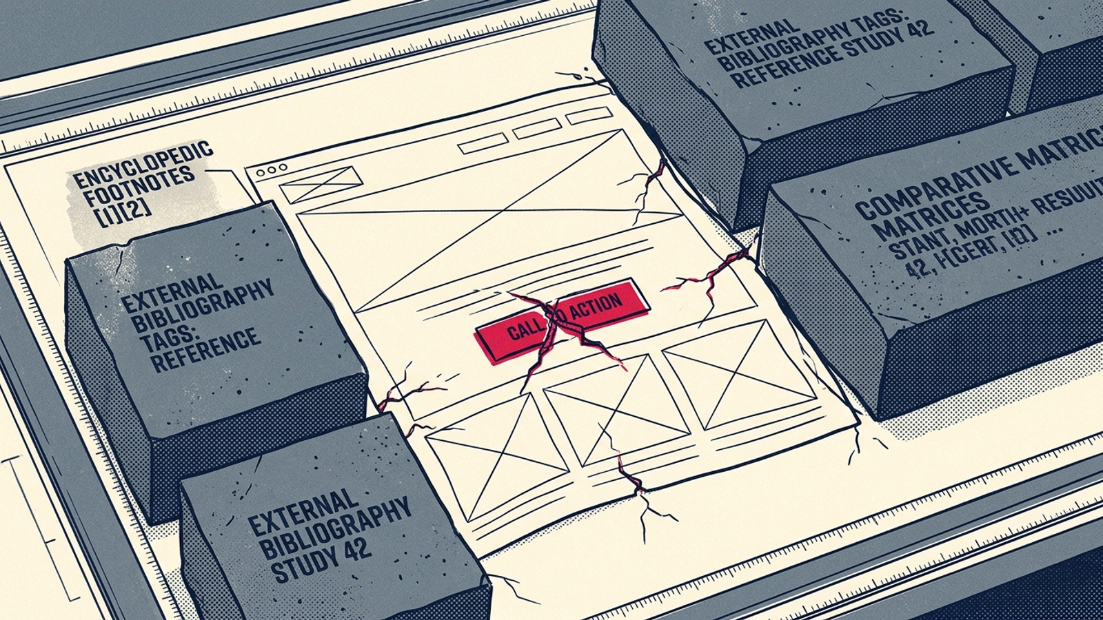A minimal landing page weighed down by footnotes, citations, and comparison tables.