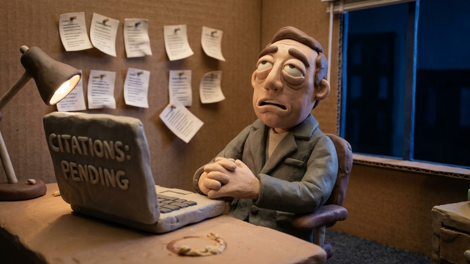 Claymation agency owner facing a dashboard labelled citations pending