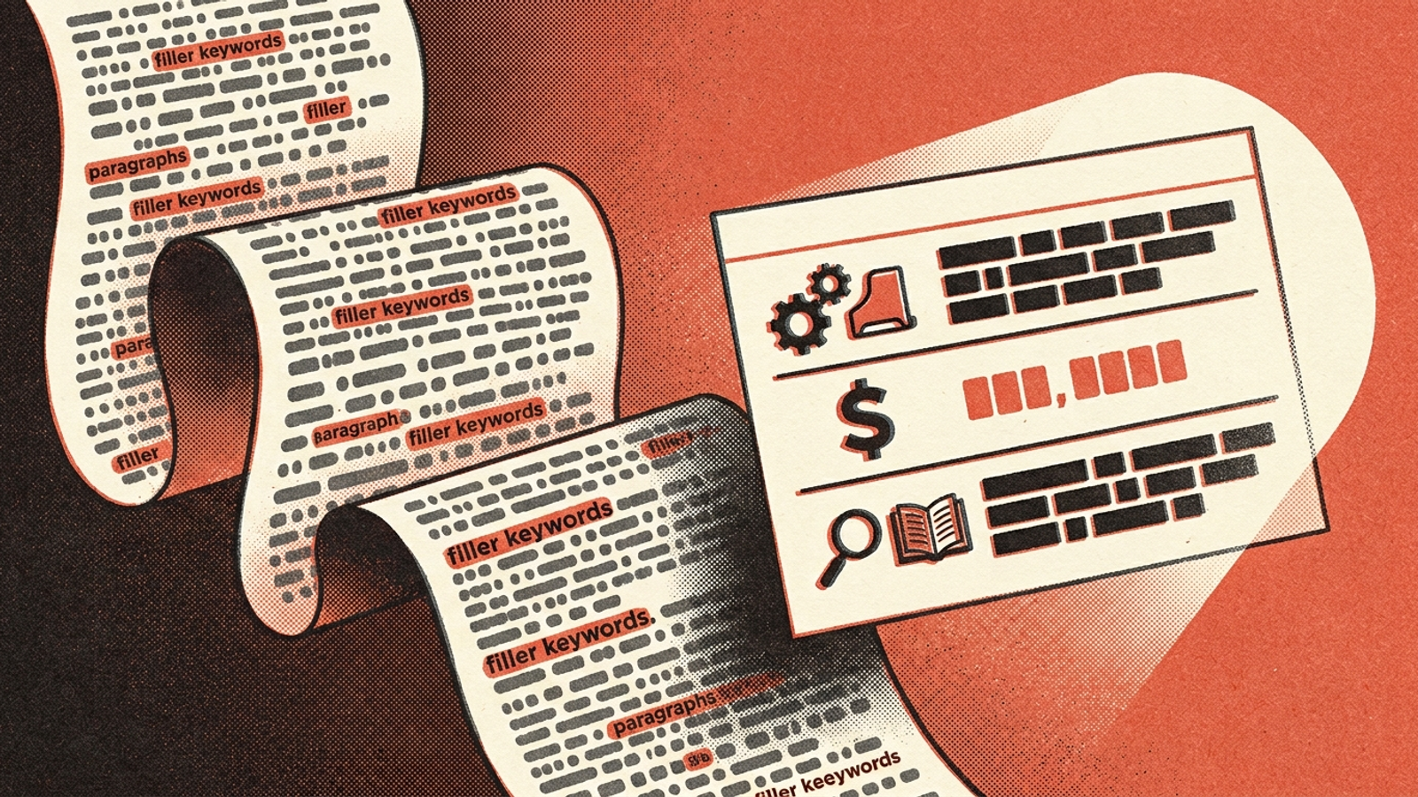 A long block of marketing copy beside a compact, structured answer an AI search engine can extract.