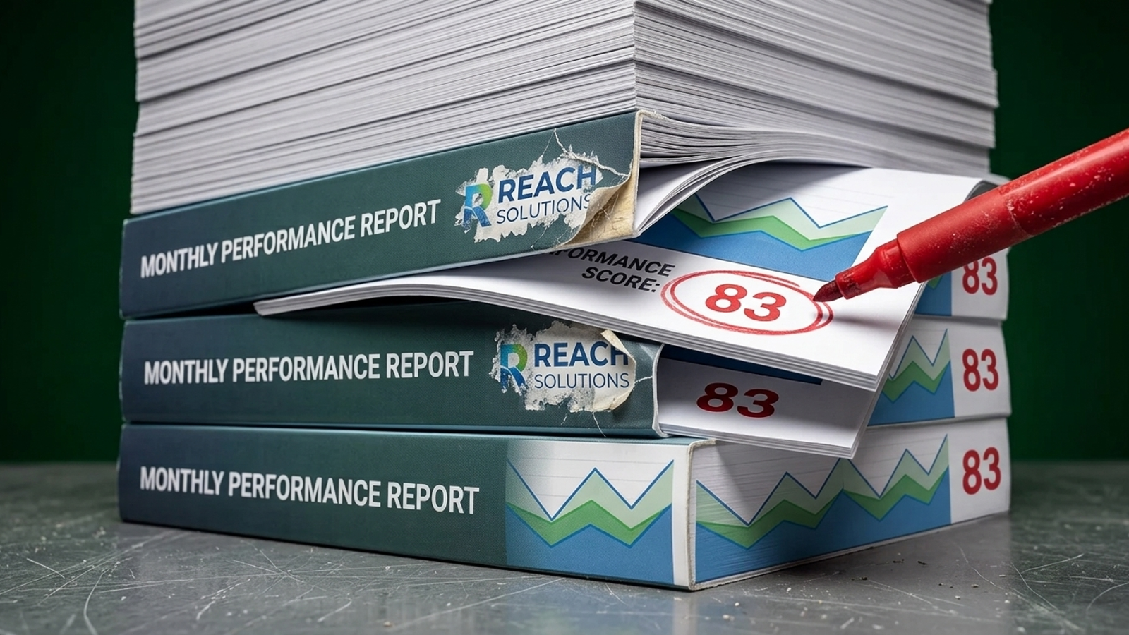 Stack of identical generic SEO reports stamped with different agency logos