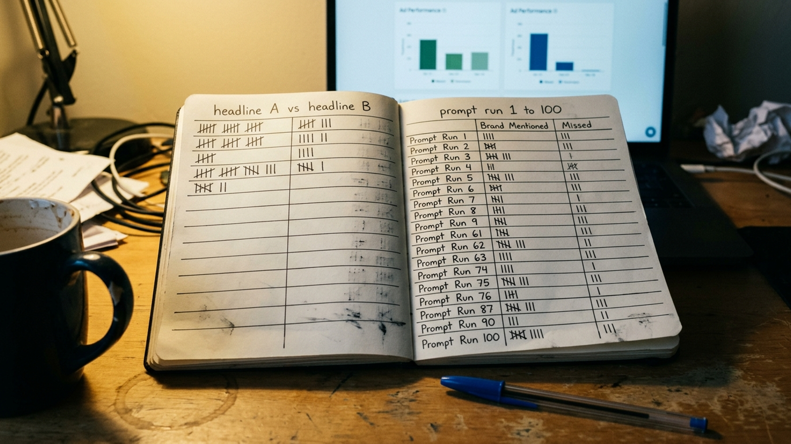 Lab notebook showing a plan to compare one prompt across many AI answers