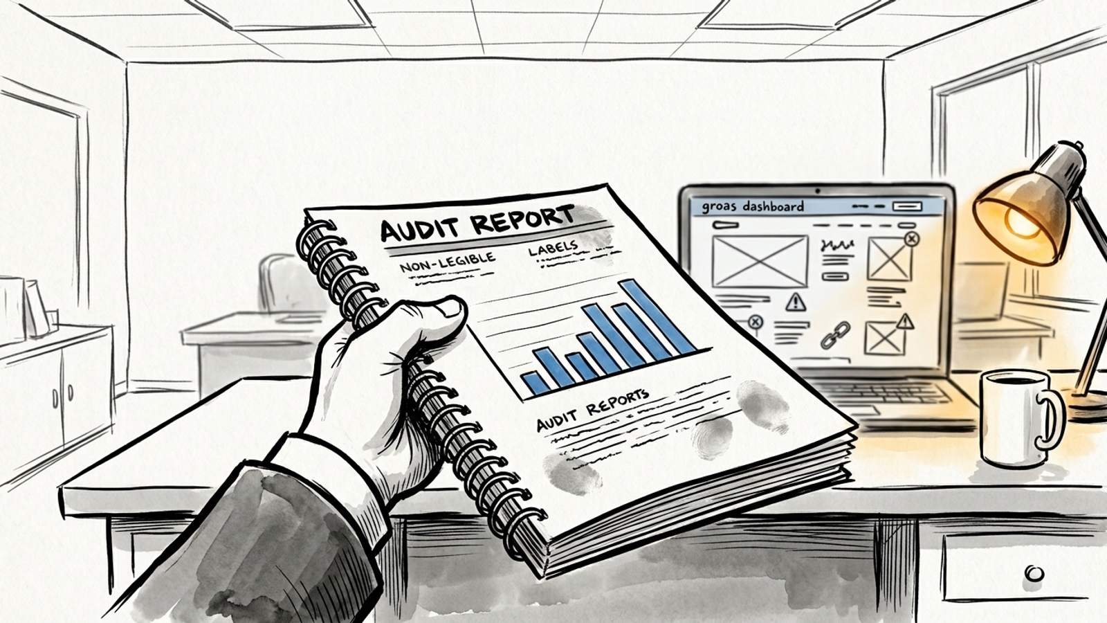 A paper audit report handed to a client while the website behind it stays broken