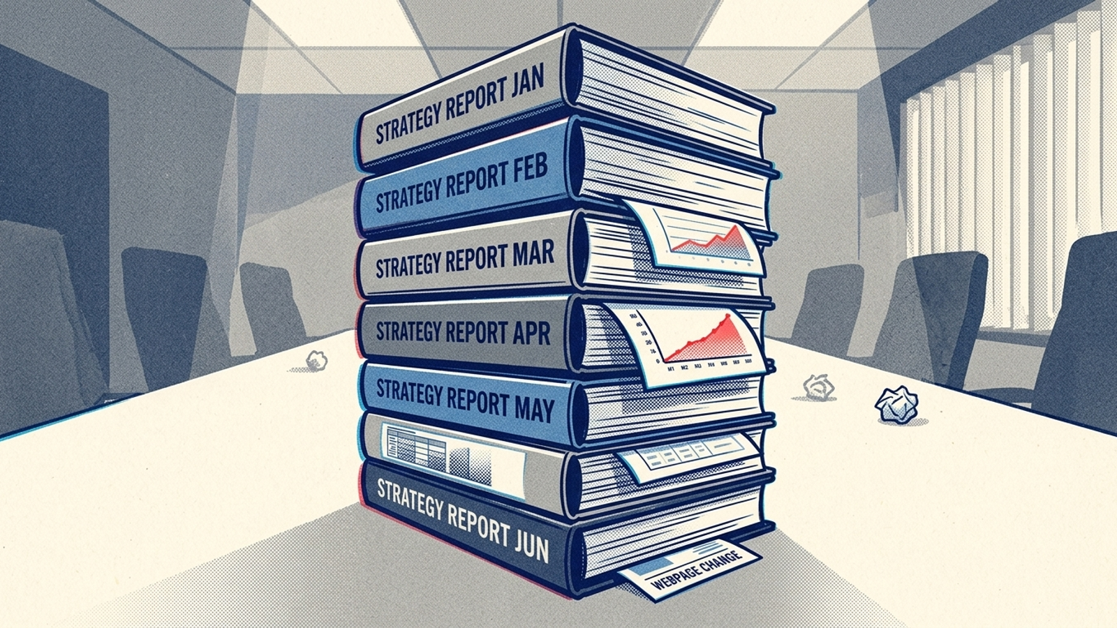 Monthly reports stacked around a single published page change