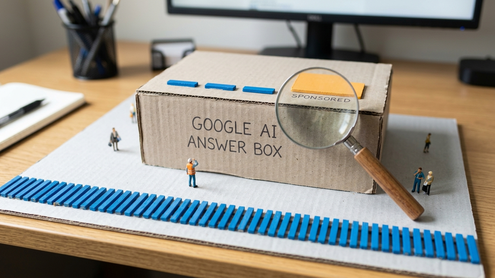 AI answer box with citations and ads above smaller organic links