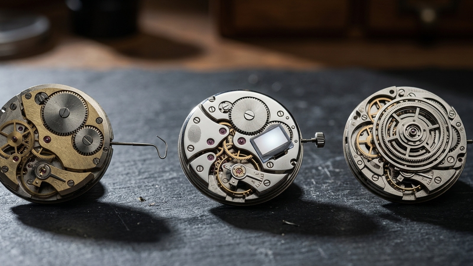 Three different watch movements side by side, illustrating distinct AI search mechanisms.