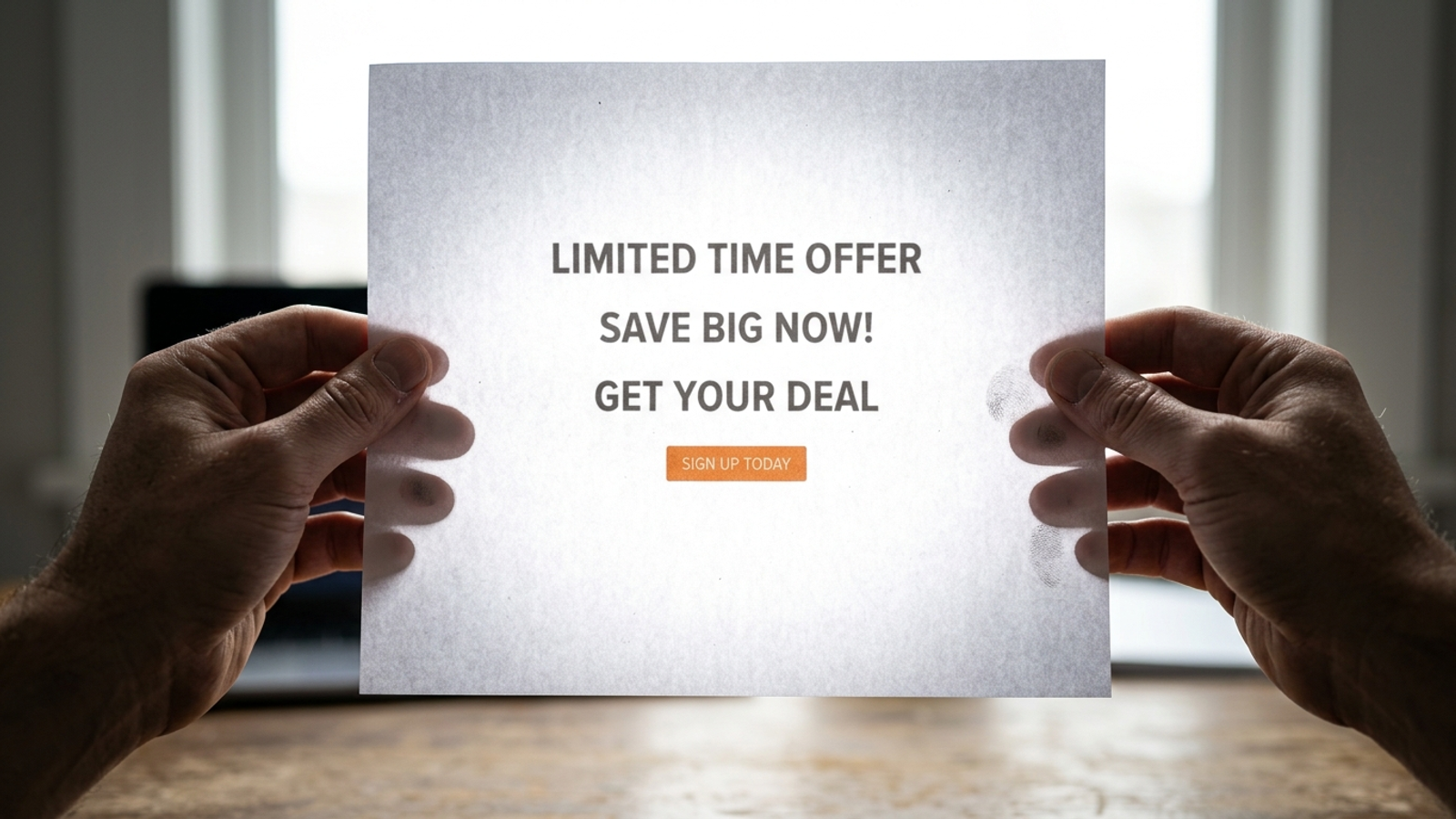 A thin landing page held up to the light, revealing very little explanatory text