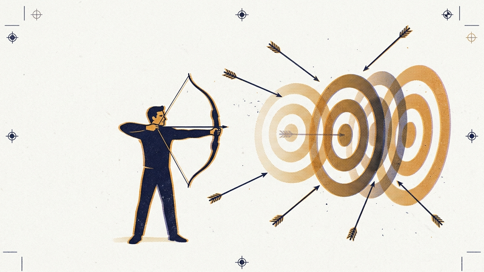Archer aiming at shifting translucent targets, illustrating variation between small samples.