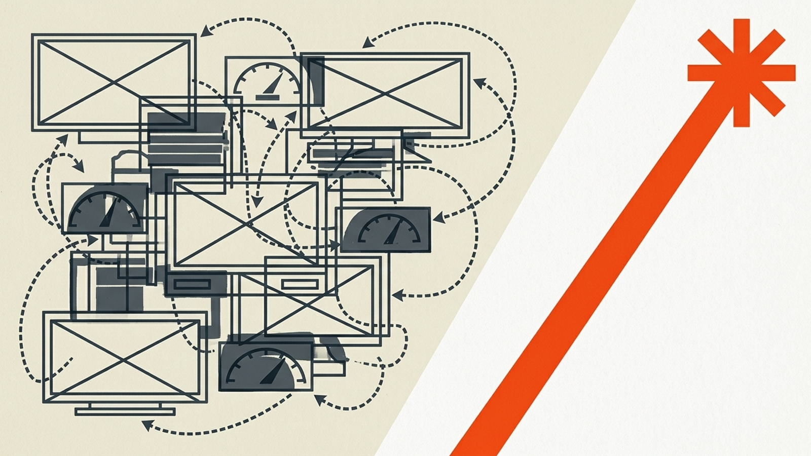 A graphic shows one path leading into tangled dashboards and another toward a finished result.
