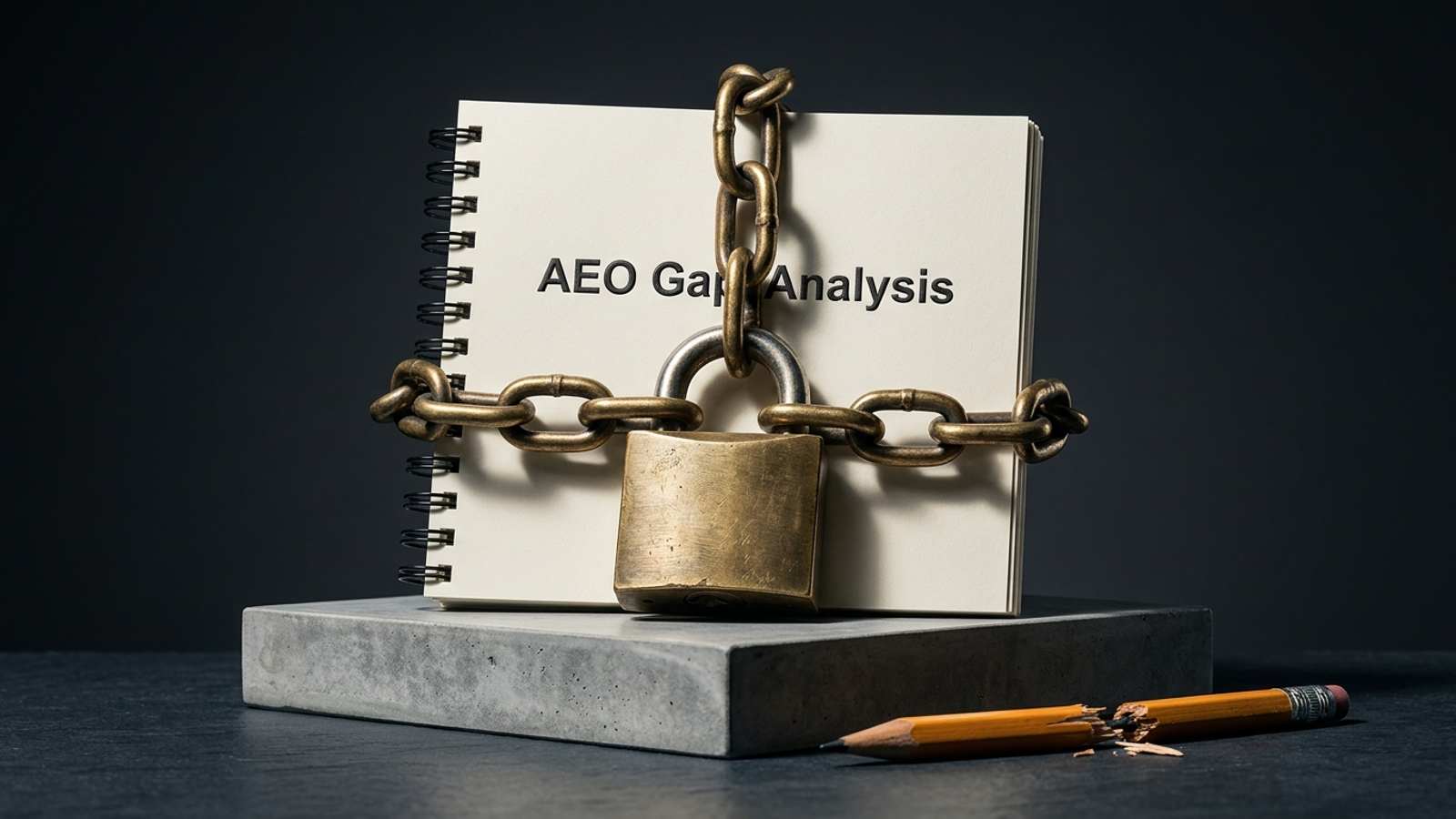 Spiral-bound marketing audit report secured with a large brass padlock.