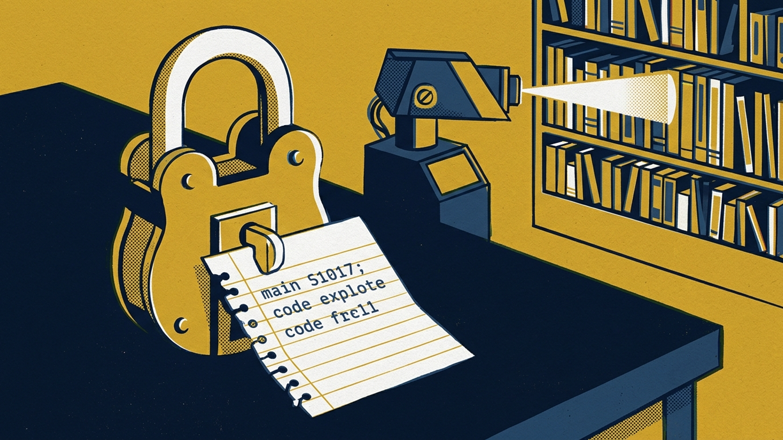 Illustration of a golden lock securing an empty text file on a computer screen.