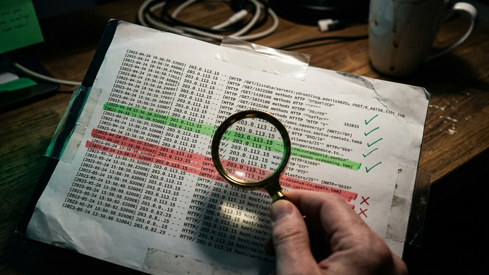 Server log lines separating verified AI fetches from spoofed bot traffic