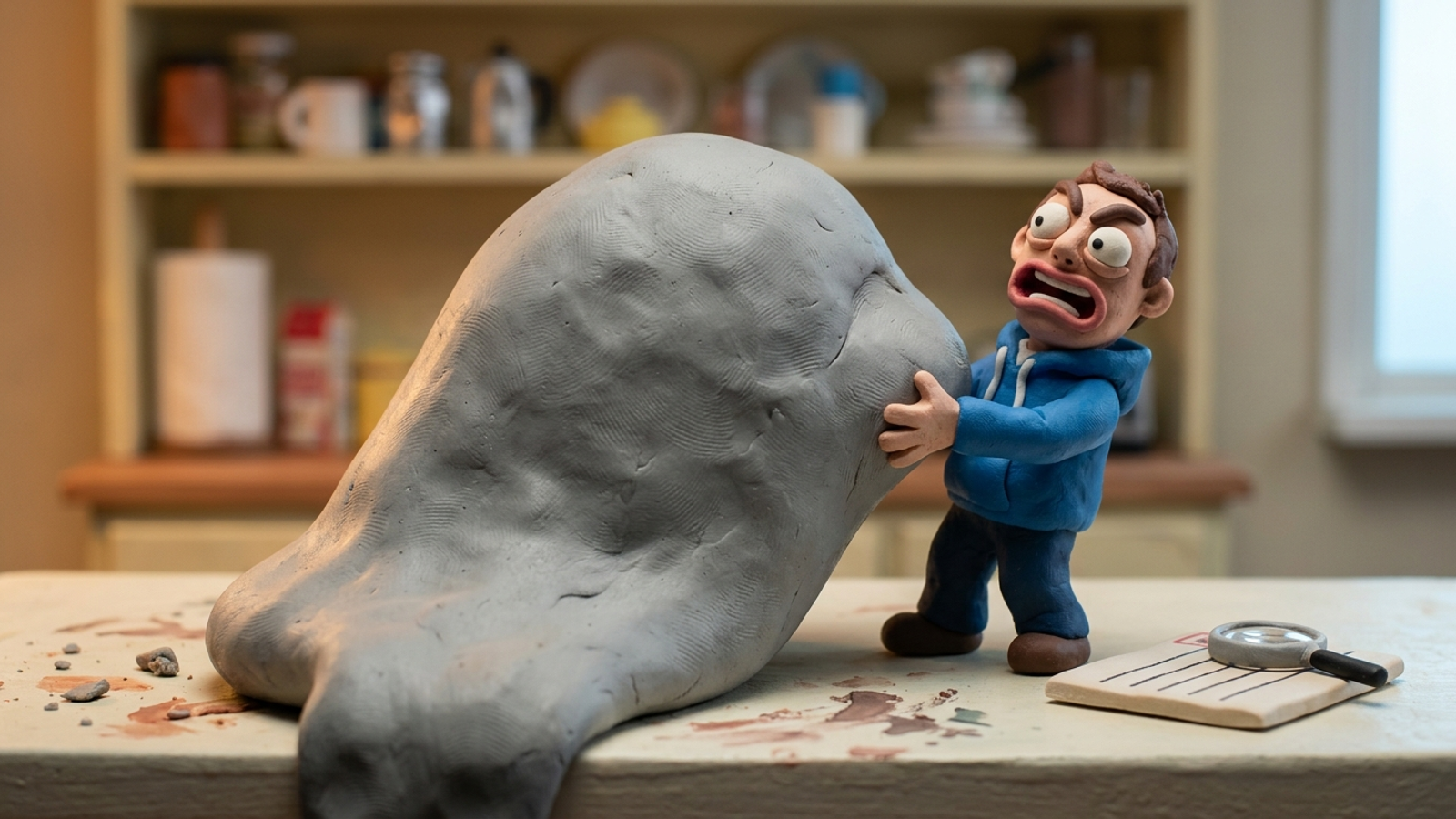 Clay figure trying to cite a giant vague paragraph and failing