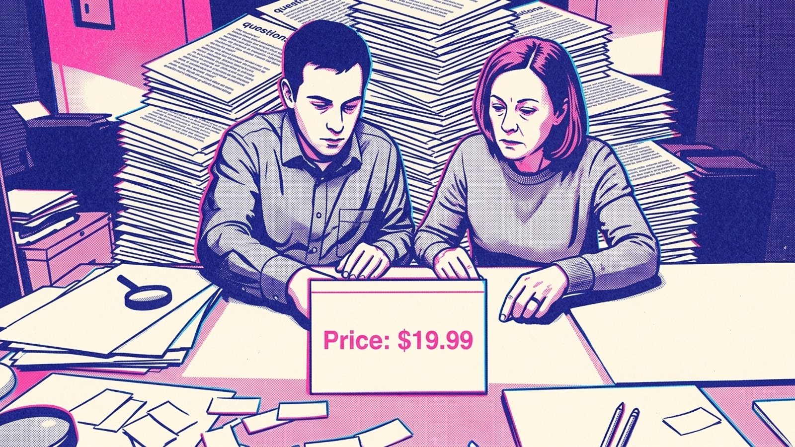 A crowded FAQ page beside a clear price card