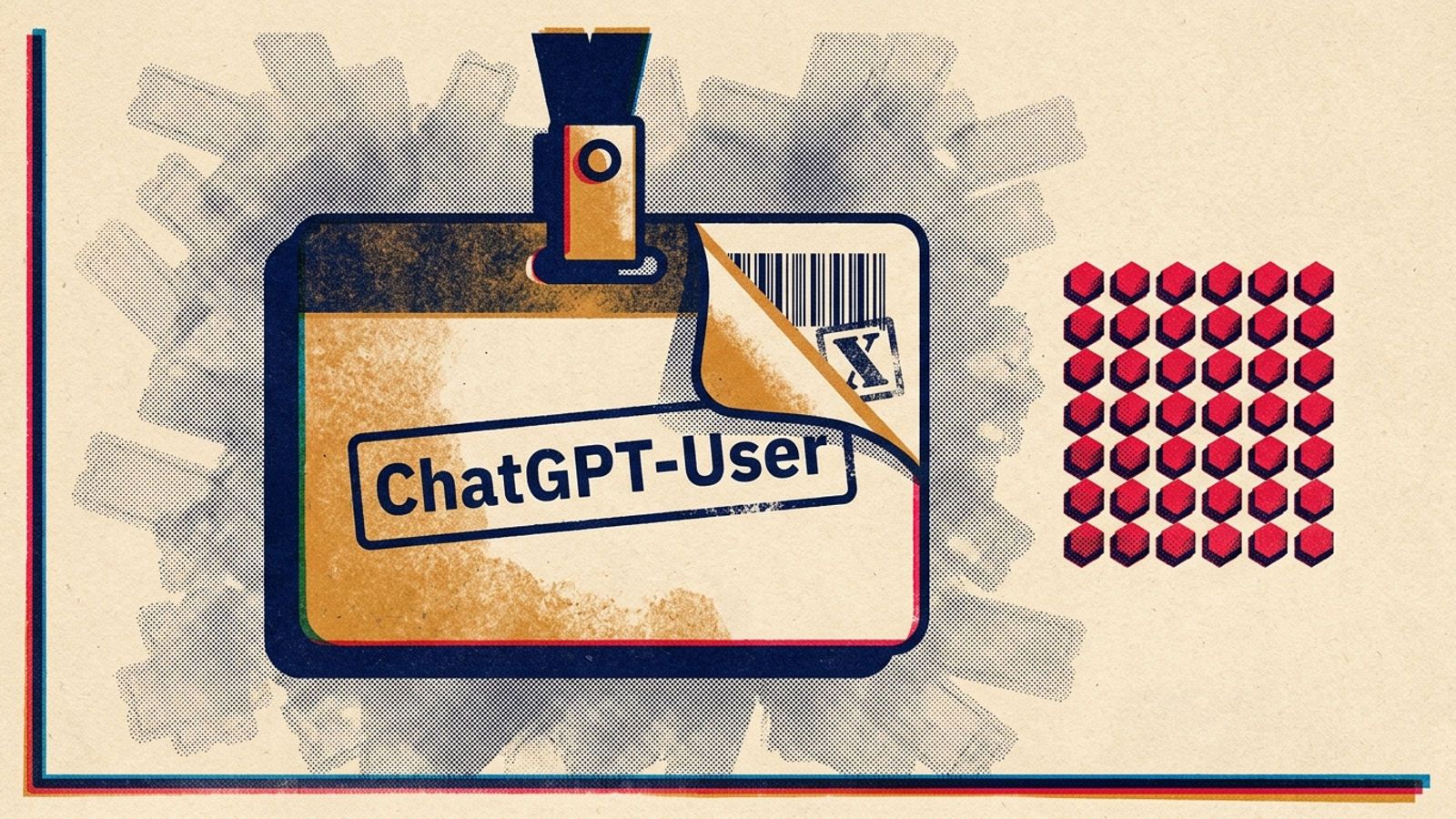 Illustration of a bot label peeling back to reveal an unverified request.